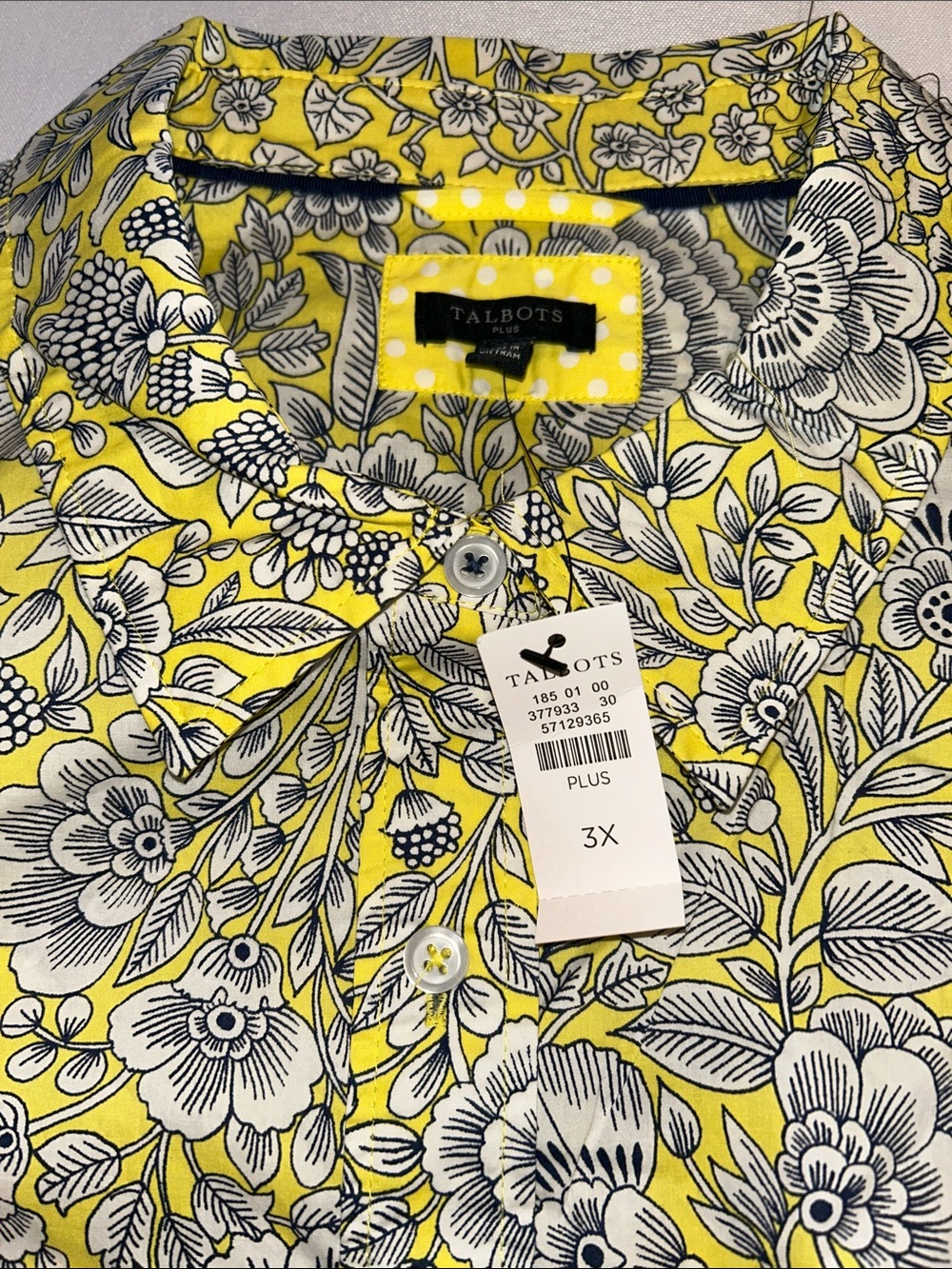 Talbots Yellow Black White Floral Classic Long Sleeve Button-Front Shirt 3X NWT